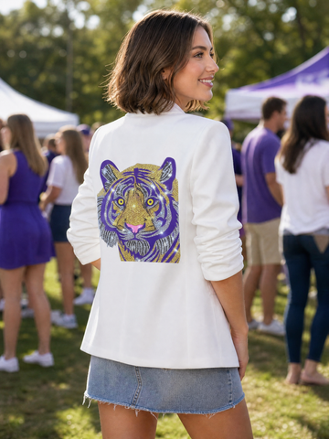 Purple Tiger White Ruched Blazer
