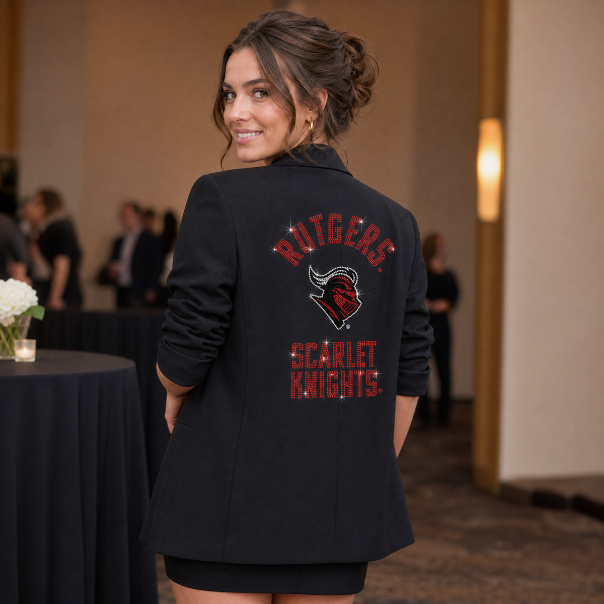 Rutgers University Scarlet Knights Knight Head Black Ruched Sleeve Blazer