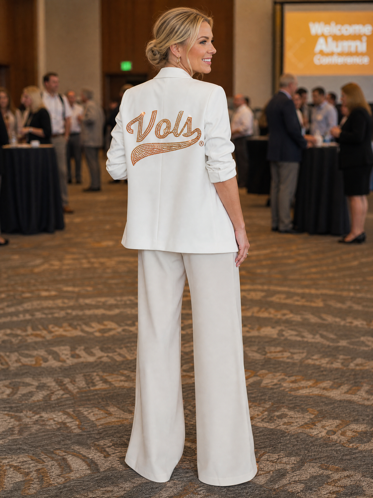 Tennessee Vols Script White Ruched Sleeve Blazer