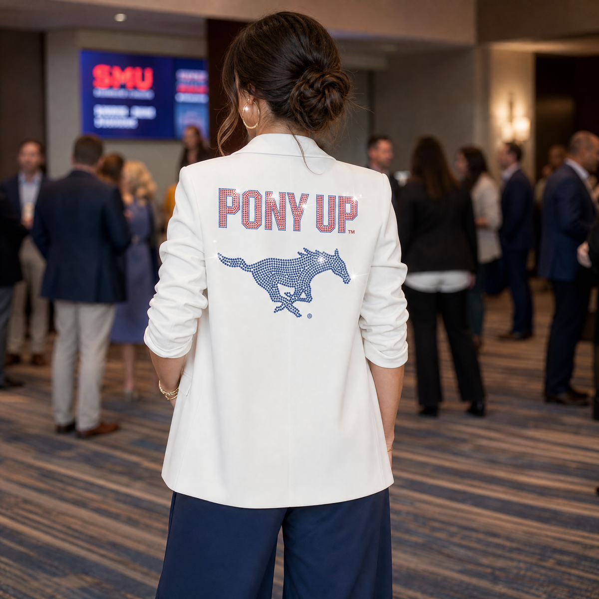 SMU Pony Up Mustang White Ruched Sleeve Blazer