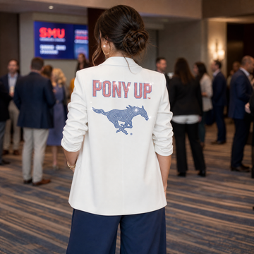 SMU Pony Up Mustang White Ruched Sleeve Blazer