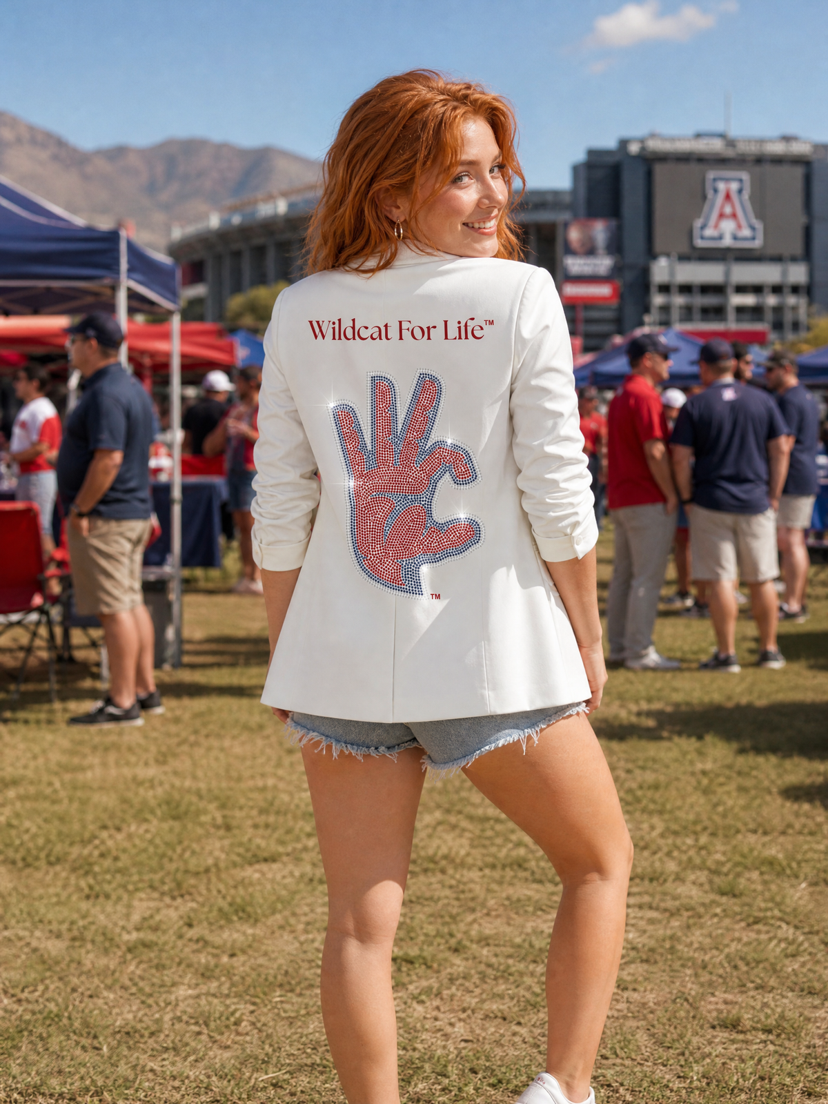 University of Arizona Hand Wildcat for Life White Ruched Sleeve Blazer