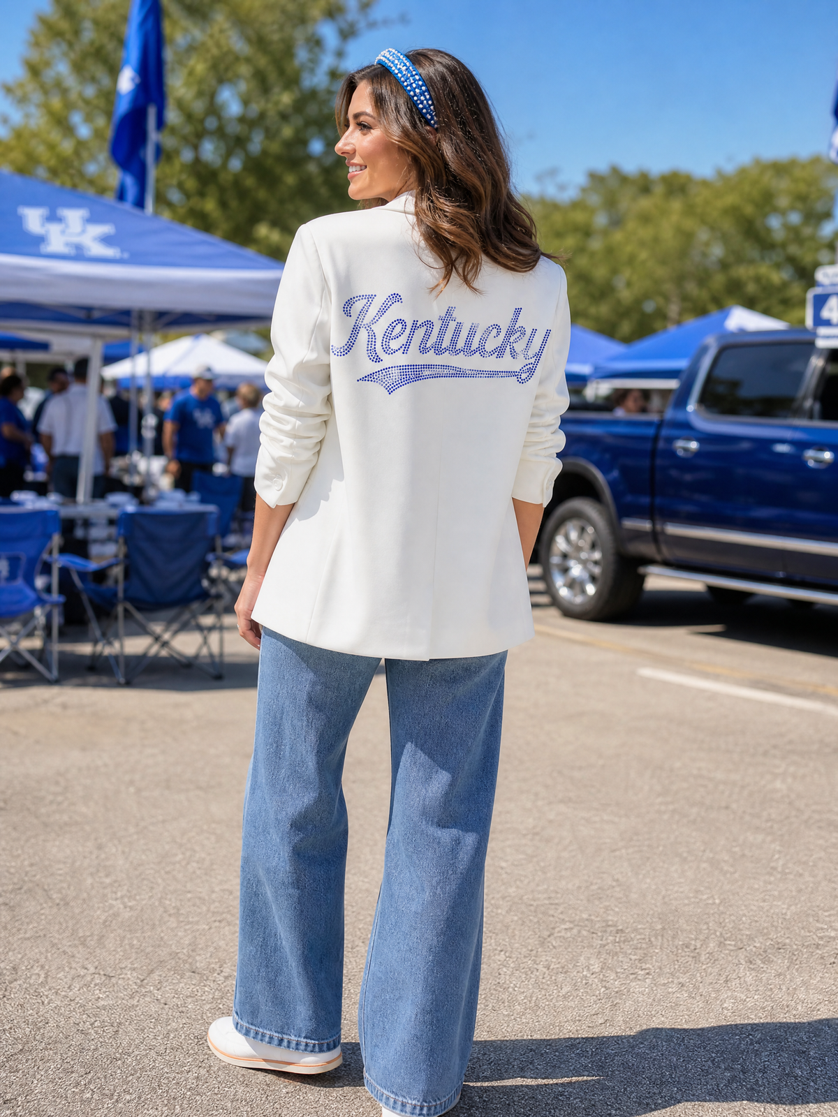 University of Kentucky Script White Ruched Sleeve Blazer