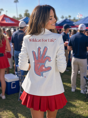 University of Arizona Hand Wildcat for Life White Ruched Sleeve Blazer