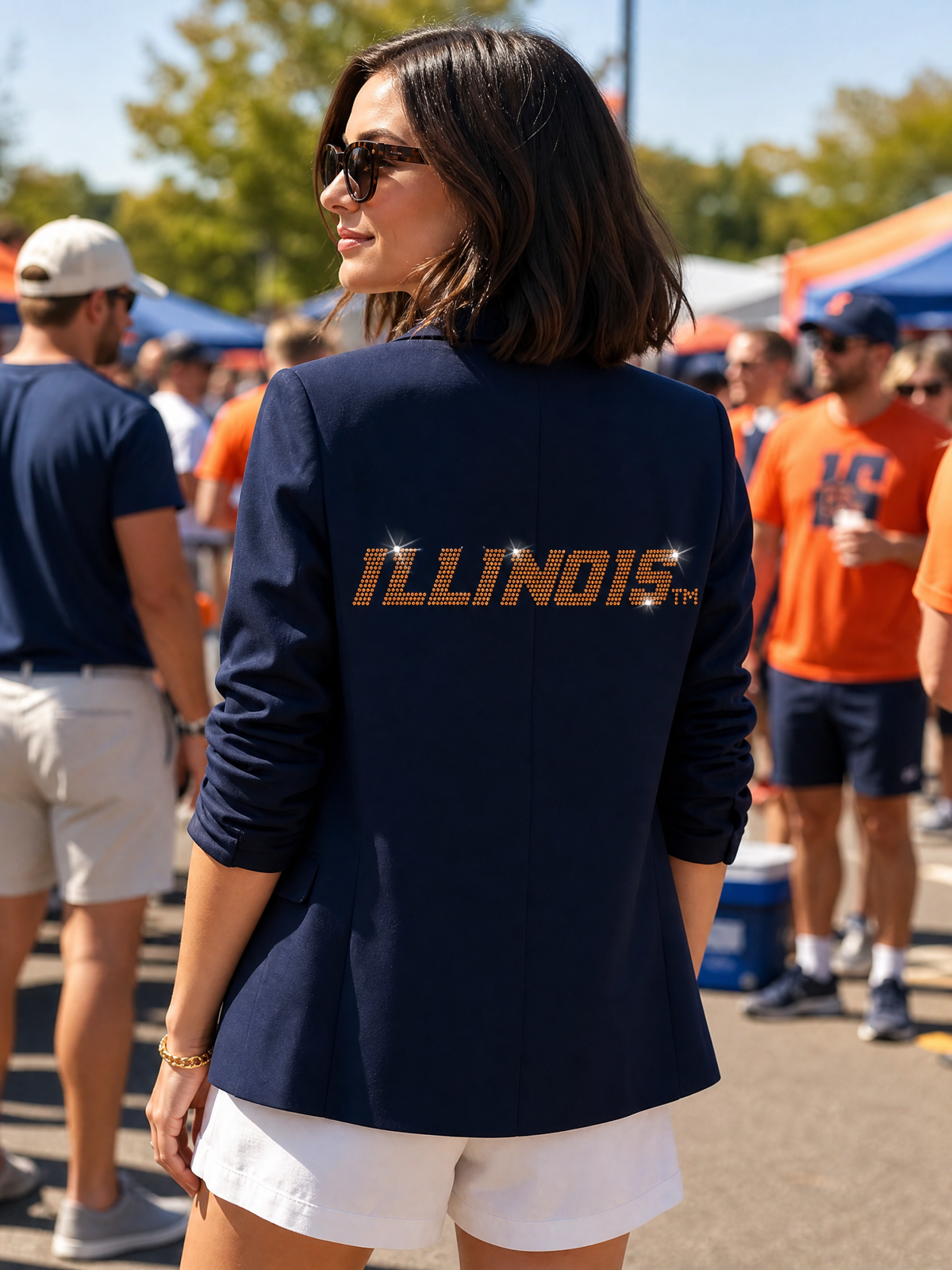 University of Illinois Navy Blue Ruched Sleeve Blazer