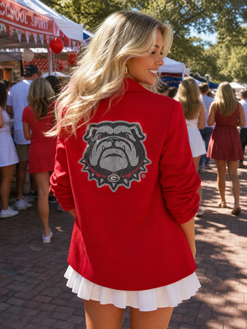 University of Georgia Bulldog Logo Red Blazer W/ Ruched Sleeve