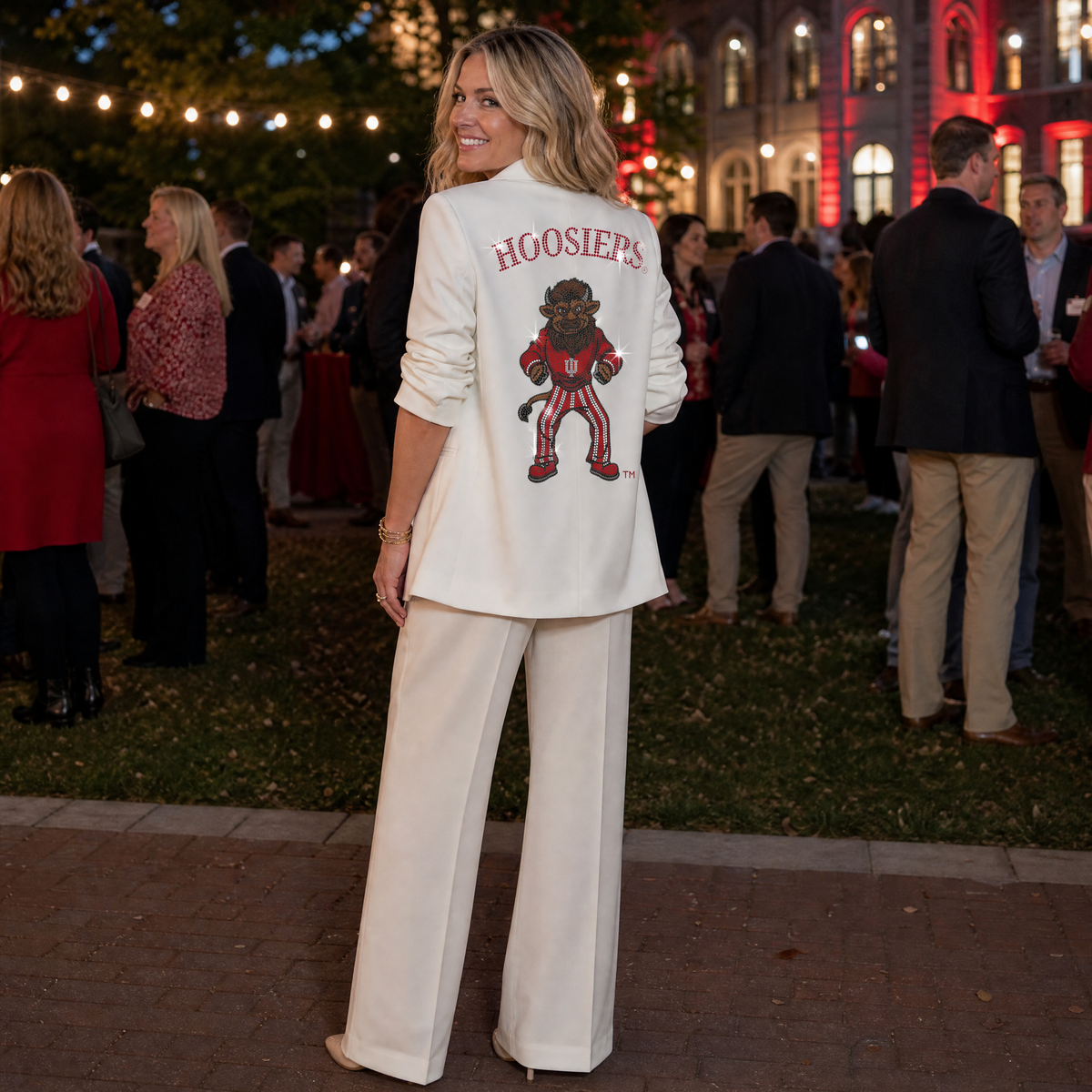Indiana University Vintage Bison Mascot White Ruched Blazer