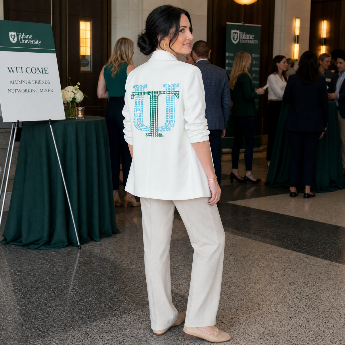 Tulane University Vintage TU White Ruched Sleeve Blazer