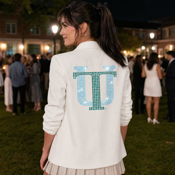 Tulane University Vintage TU White Ruched Sleeve Blazer