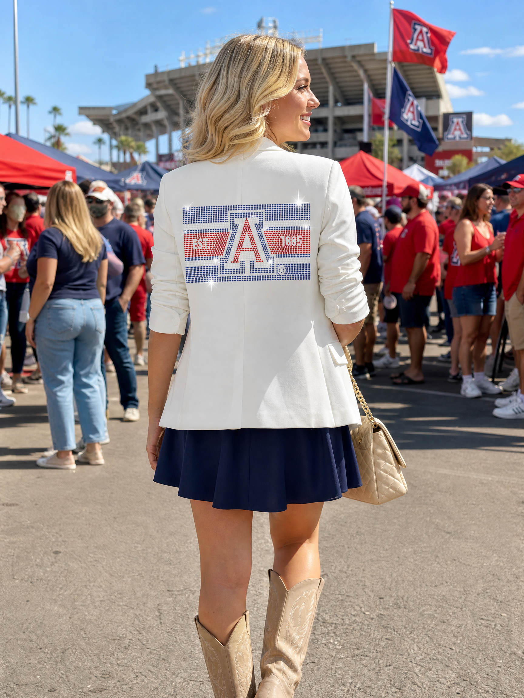 University of Arizona EST. 1885 White Ruched Sleeve Blazer