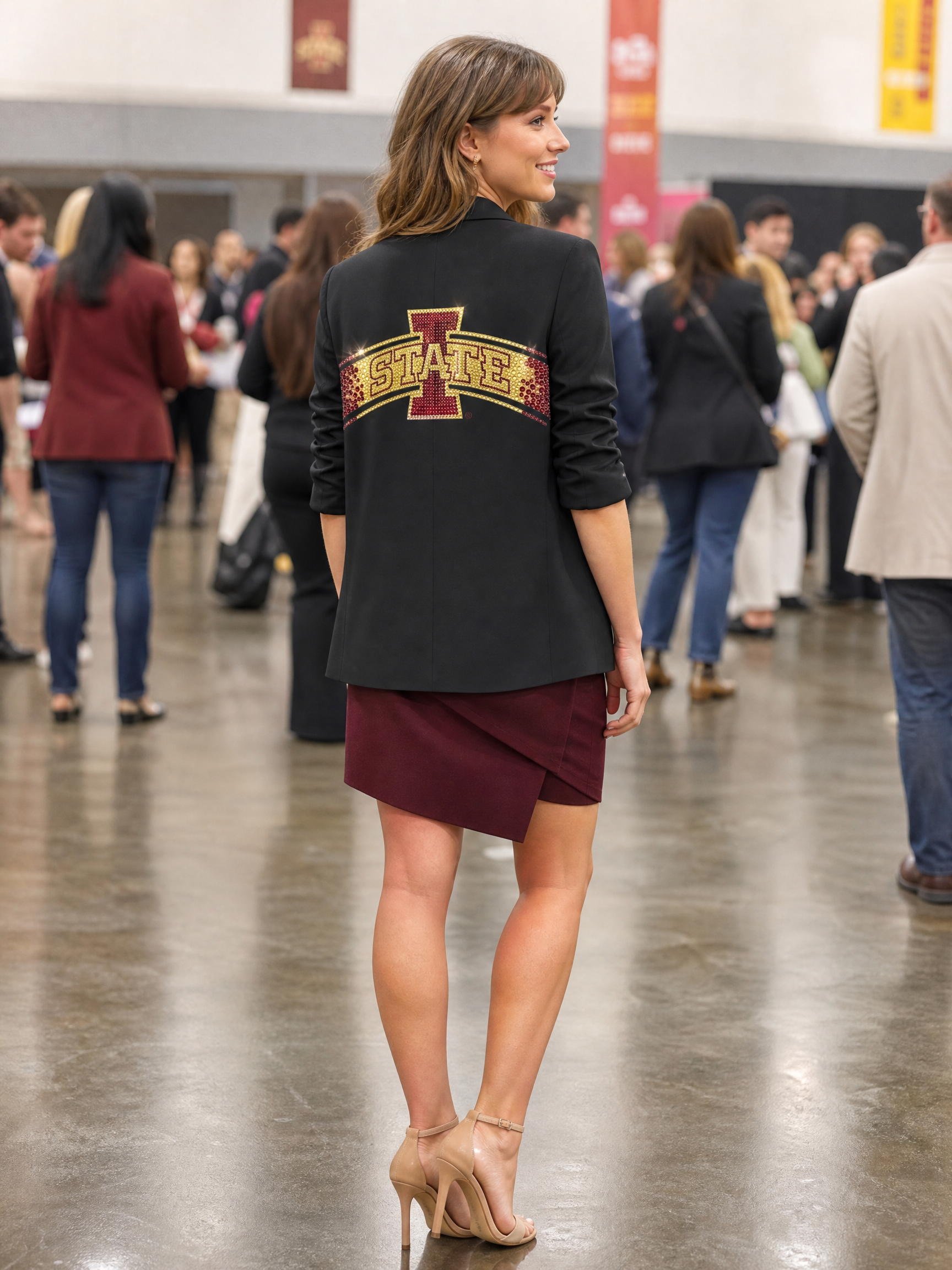 Iowa State Block I State Black Blazer w/ Ruched Sleeve