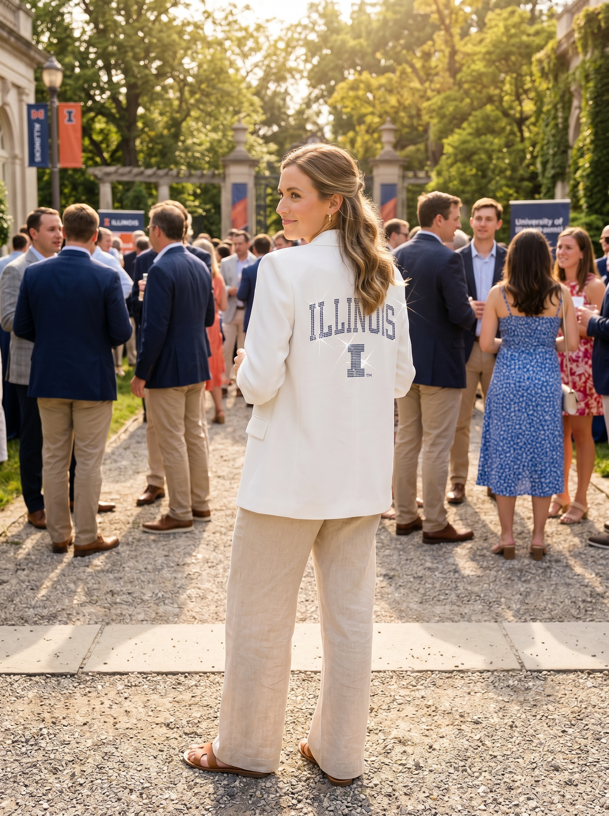 University of Illinois Rounded Illinois I White Ruched Blazer