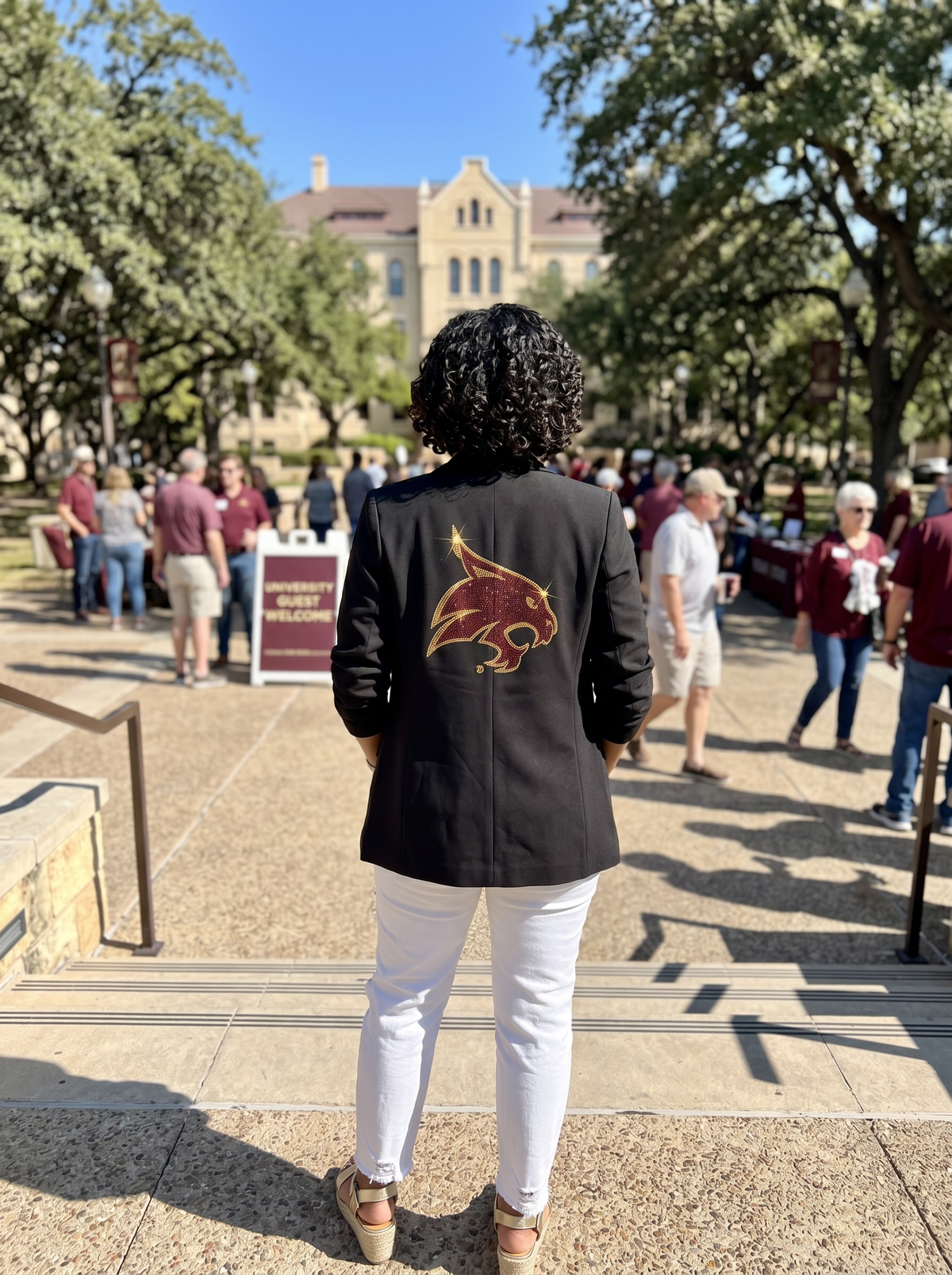 Texas State Bobcat Head Ruched Sleeve Black Blazer