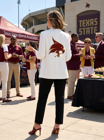 Texas State Bobcat White Ruched Sleeve Blazer
