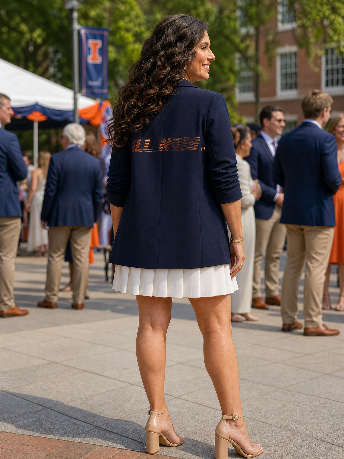 University of Illinois Navy Blue Ruched Sleeve Blazer