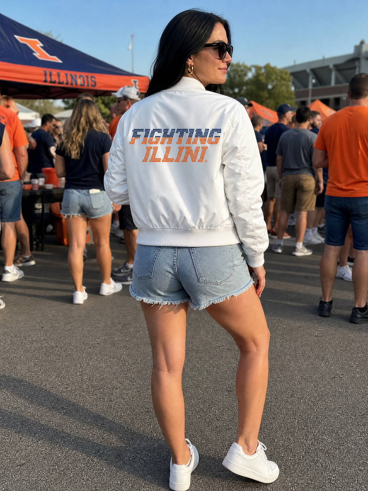 University of Illinois Fighting Illini White Bomber Jacket