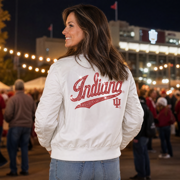 Indiana University Script Trident White Bomber Jacket
