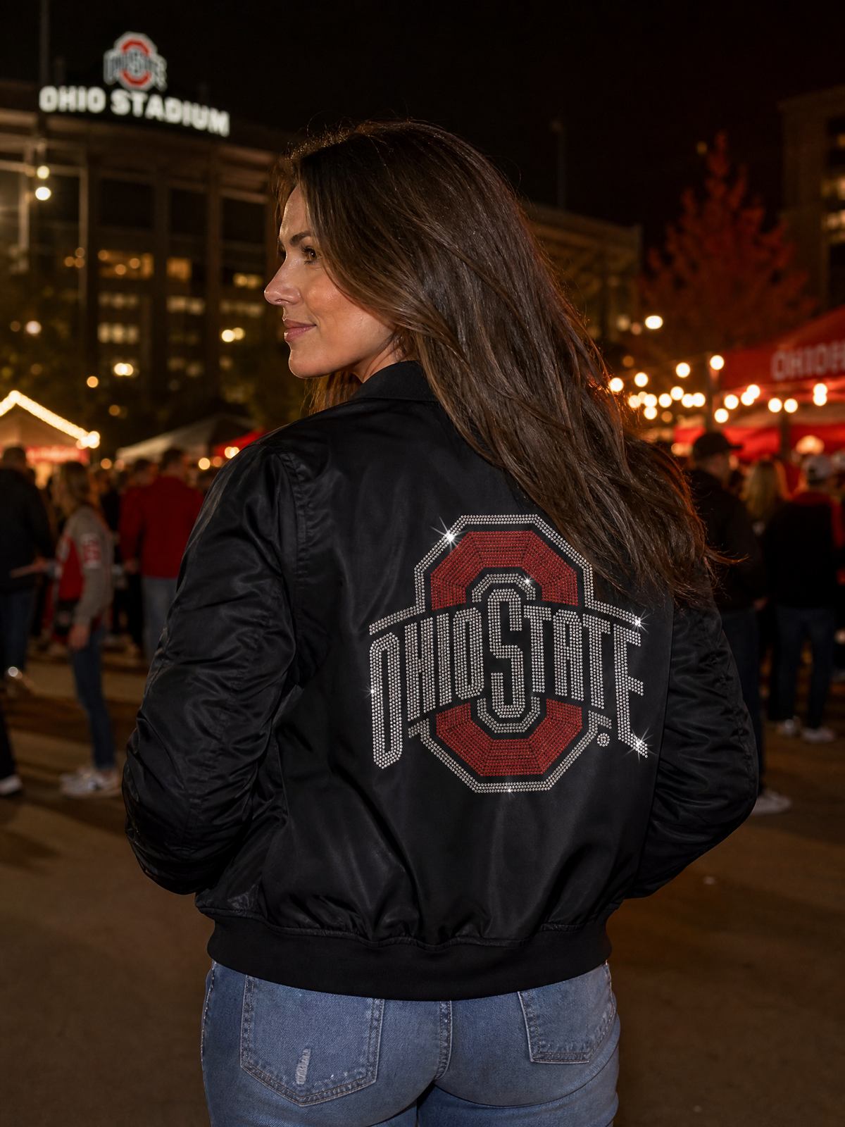 Ohio State Red Block O Black Bomber Jacket