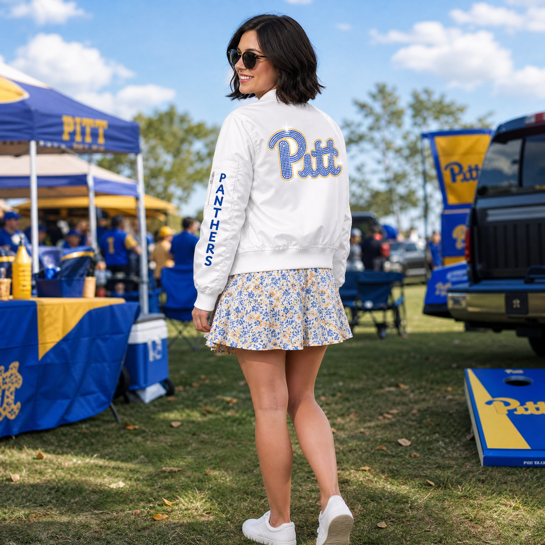University of Pittsburgh Script Pitt Panthers White Bomber