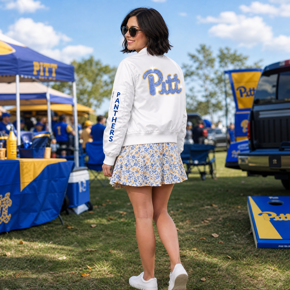 University of Pittsburgh Script Pitt Panthers White Bomber