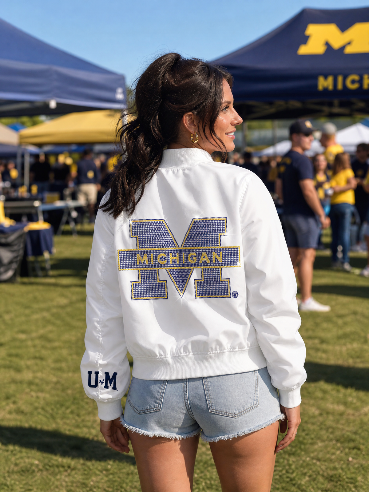 University of Michigan Block M White Bomber Jacket