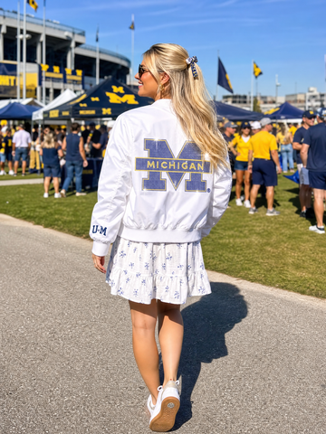 University of Michigan Block M White Bomber Jacket