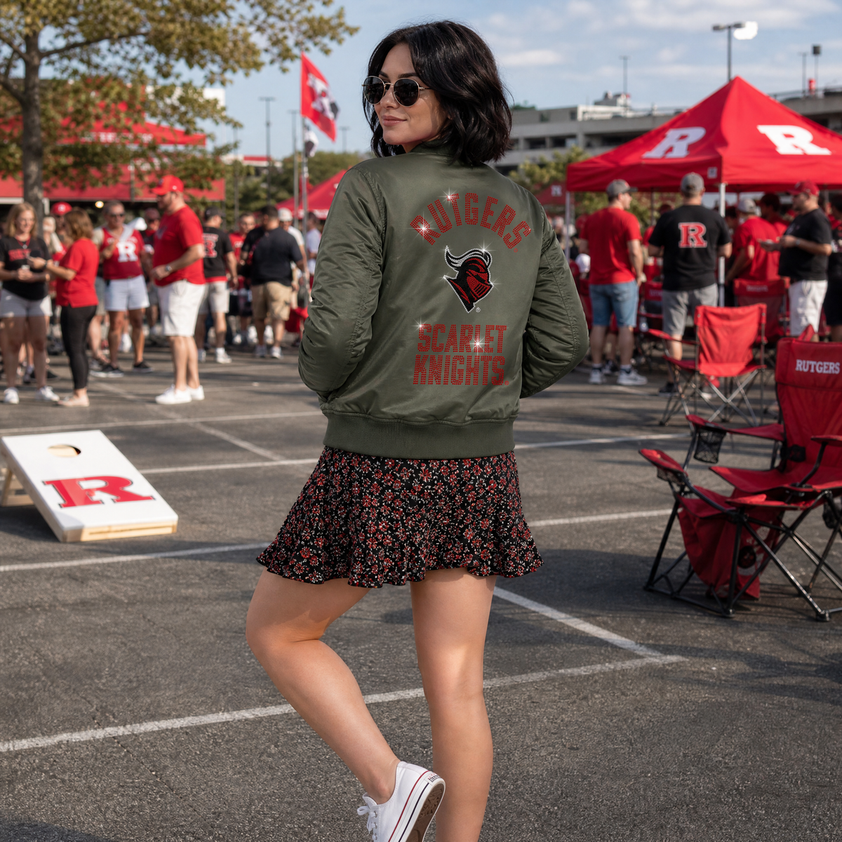 Rutgers University Scarlet Knights Knight Head Army Green Bomber Jacket
