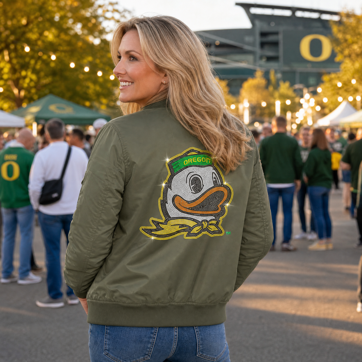 University of Oregon Duck Army Green Bomber Jacket