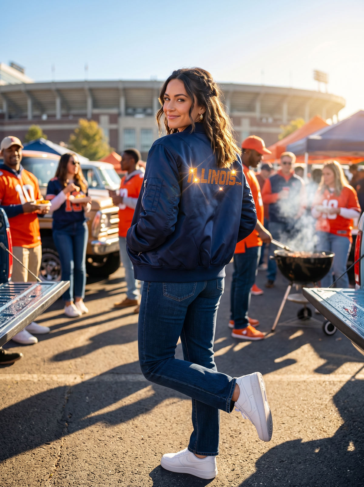 University of Illinois Orange Illinois Block Lettering Navy Bomber