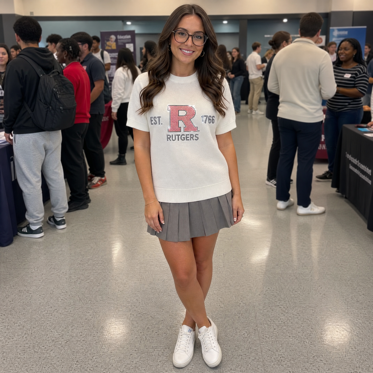 Rutgers University Block R Est. 1766 Ivory Short Sleeve Sweater