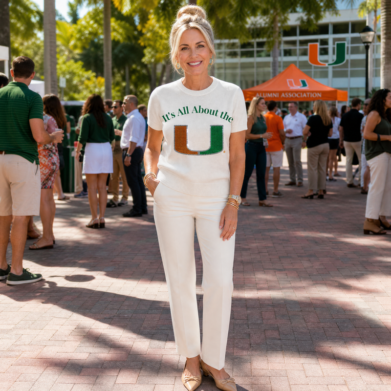 University Of Miami All About The U Ivory Short Sleeve Sweater