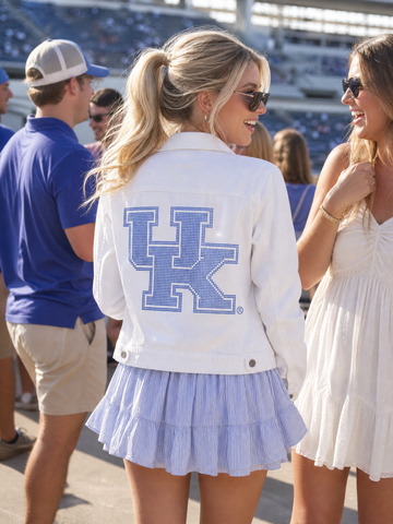 University of Kentucky Blue Interlocking UK White Denim Jacket