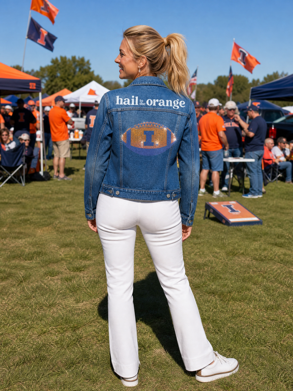University Of Illinois Hail To The Orange Football Blue Denim Jacket