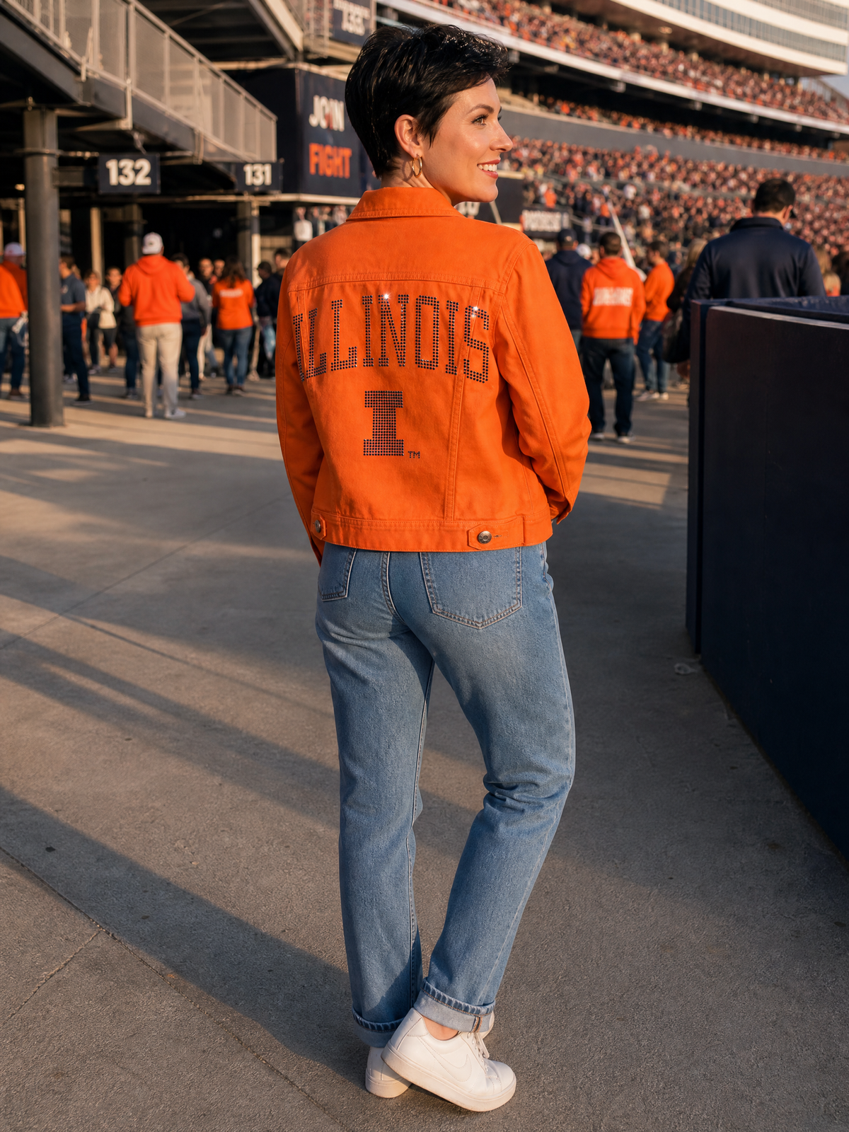 University of Illinois Rounded Illinois I Orange Denim Jacket