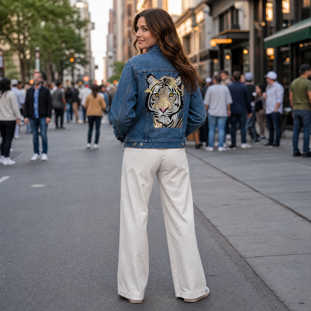 Orange Tiger Face Blue Denim Jacket
