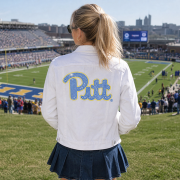 University of Pittsburgh Script Pitt White Denim Jacket
