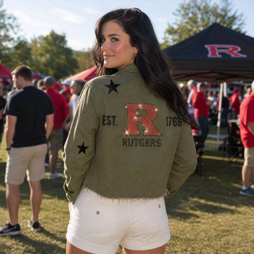 Rutgers University Block R Est. 1766 Army Green Shacket