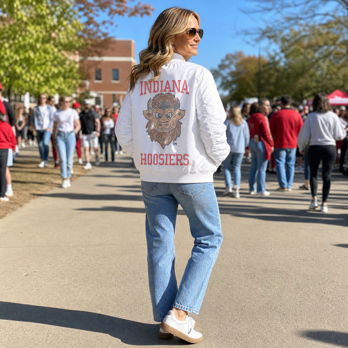 Indiana University Hoosiers Vintage Bison Head White Bomber Jacket