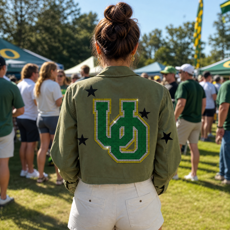 University Of Oregon Large Interlocking UO Army Green Shacket