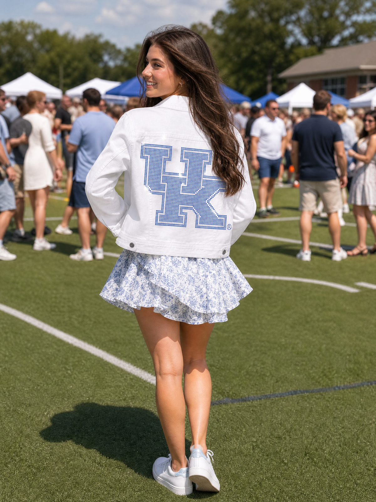 University of Kentucky Blue Interlocking UK White Denim Jacket