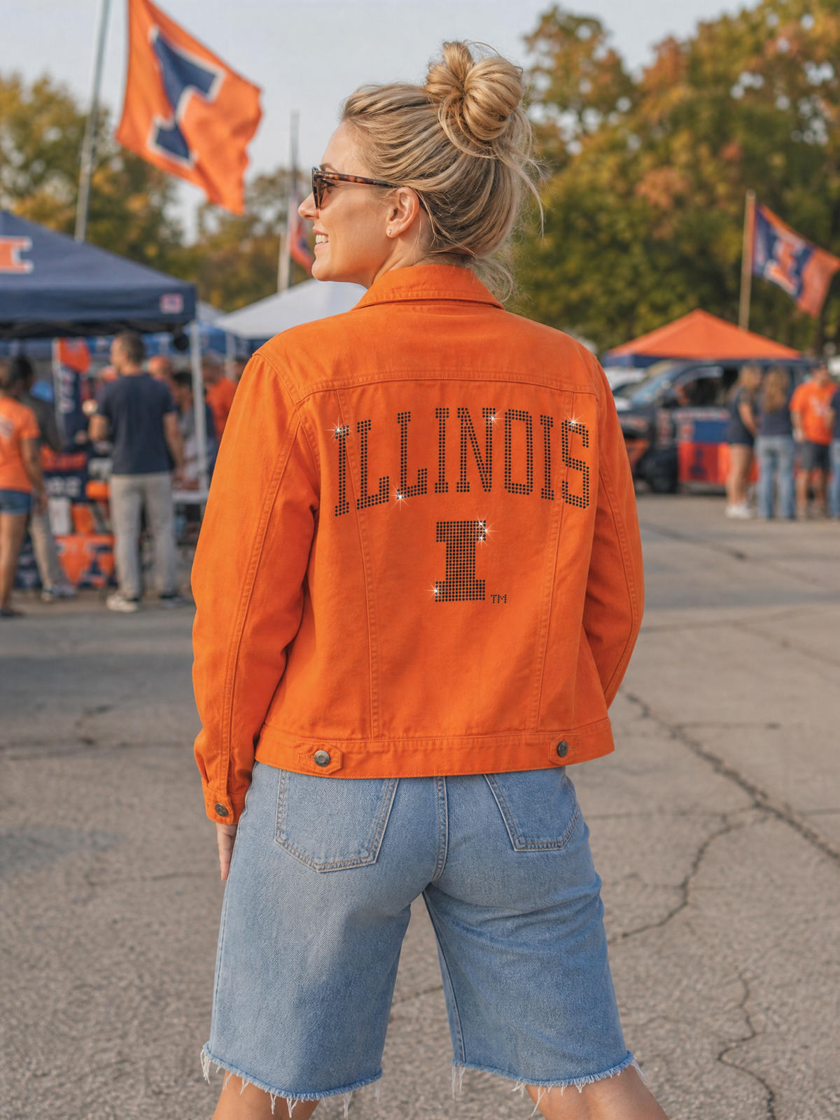 University of Illinois Rounded Illinois I Orange Denim Jacket