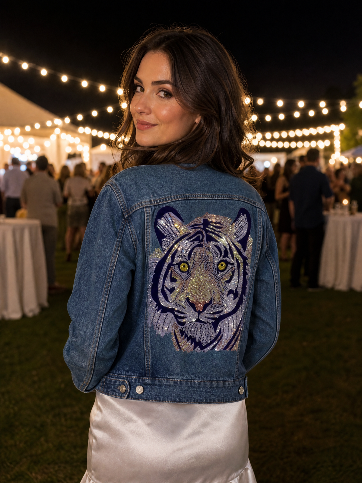 Purple Tiger Face Blue Denim Jacket