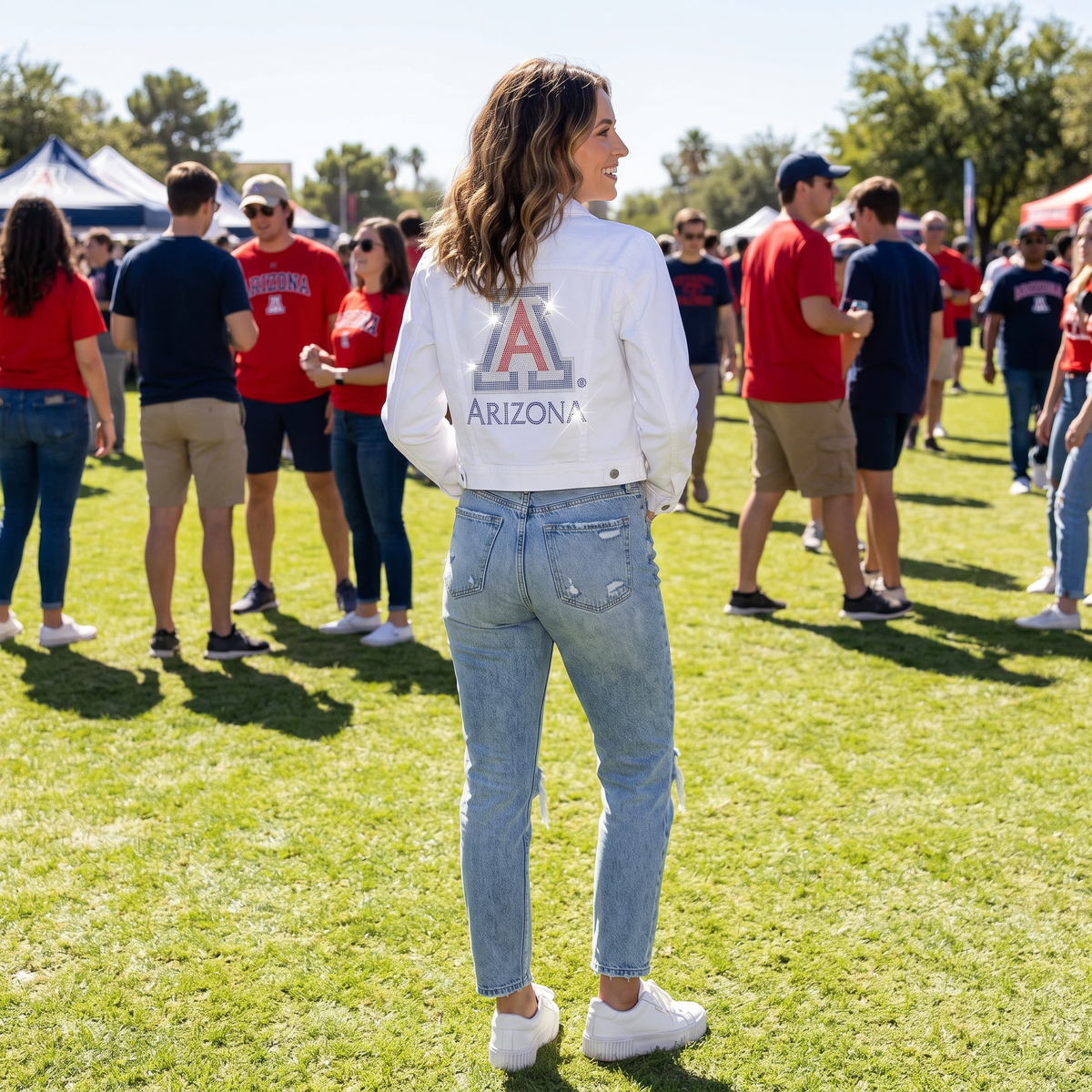 University of Arizona Block A White Denim Jacket