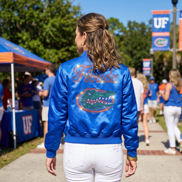 University of Florida Gator Head and Florida Script Royal Blue Bomber
