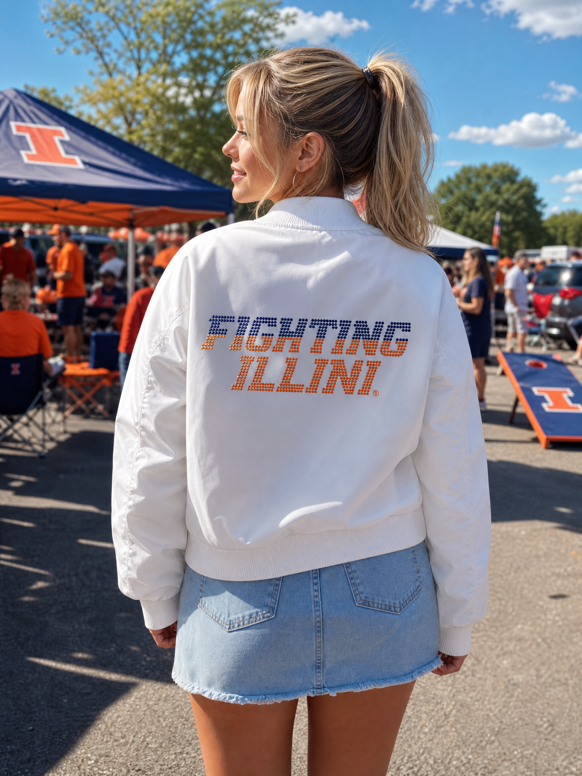 University of Illinois Fighting Illini White Bomber Jacket