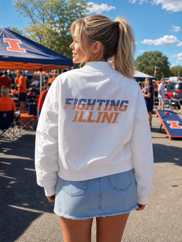 University of Illinois Fighting Illini White Bomber Jacket