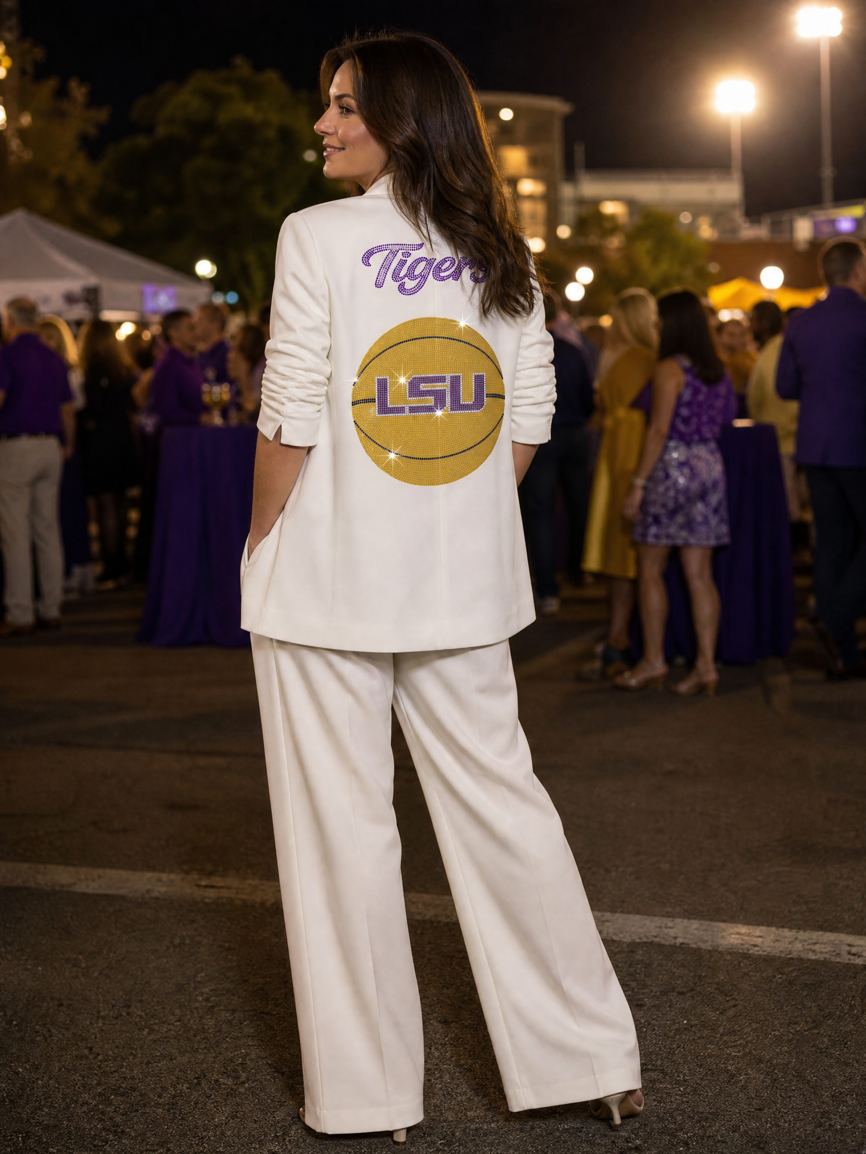 Louisiana State University Tigers Basketball LSU White Ruched Blazer