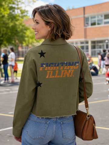 University of Illinois Fighting Illini White Army Green Shacket