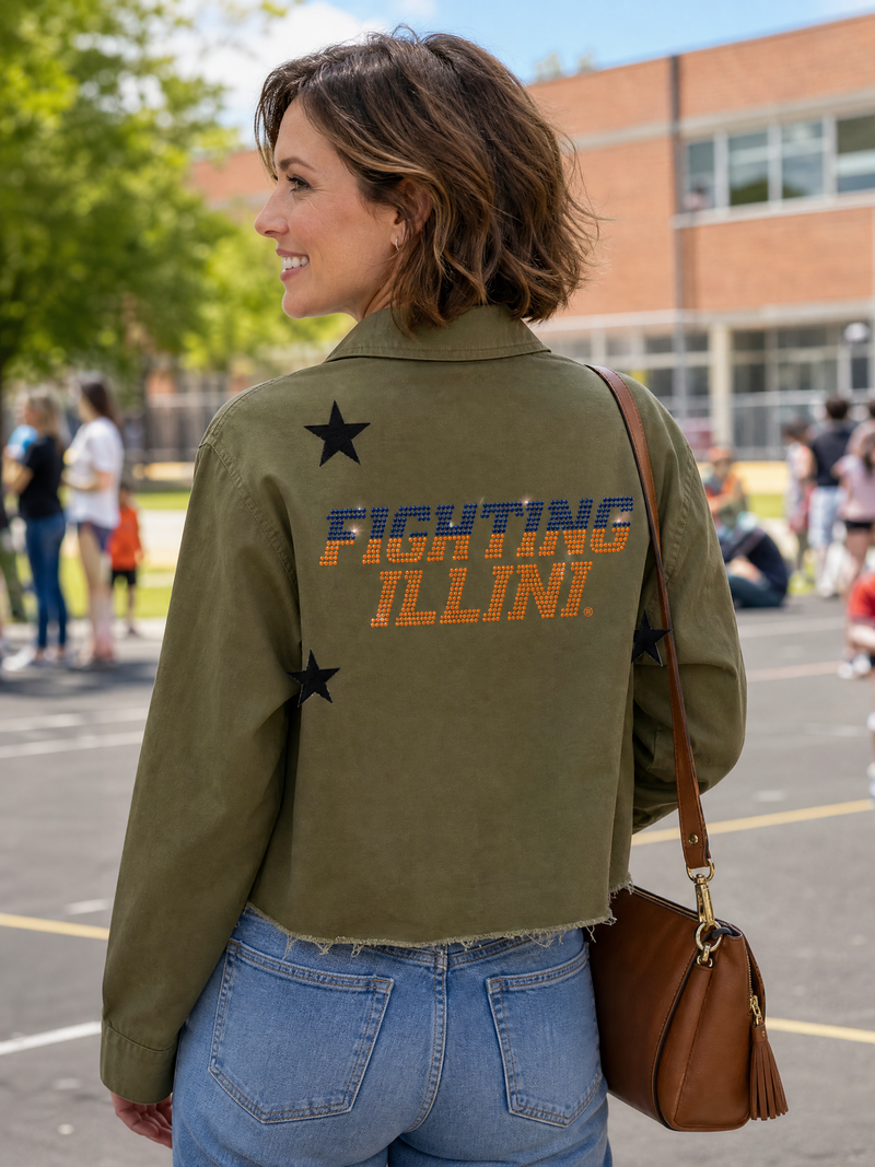 University of Illinois Fighting Illini White Army Green Shacket