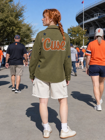 Syracuse University 'Cuse Script Army Green Shacket